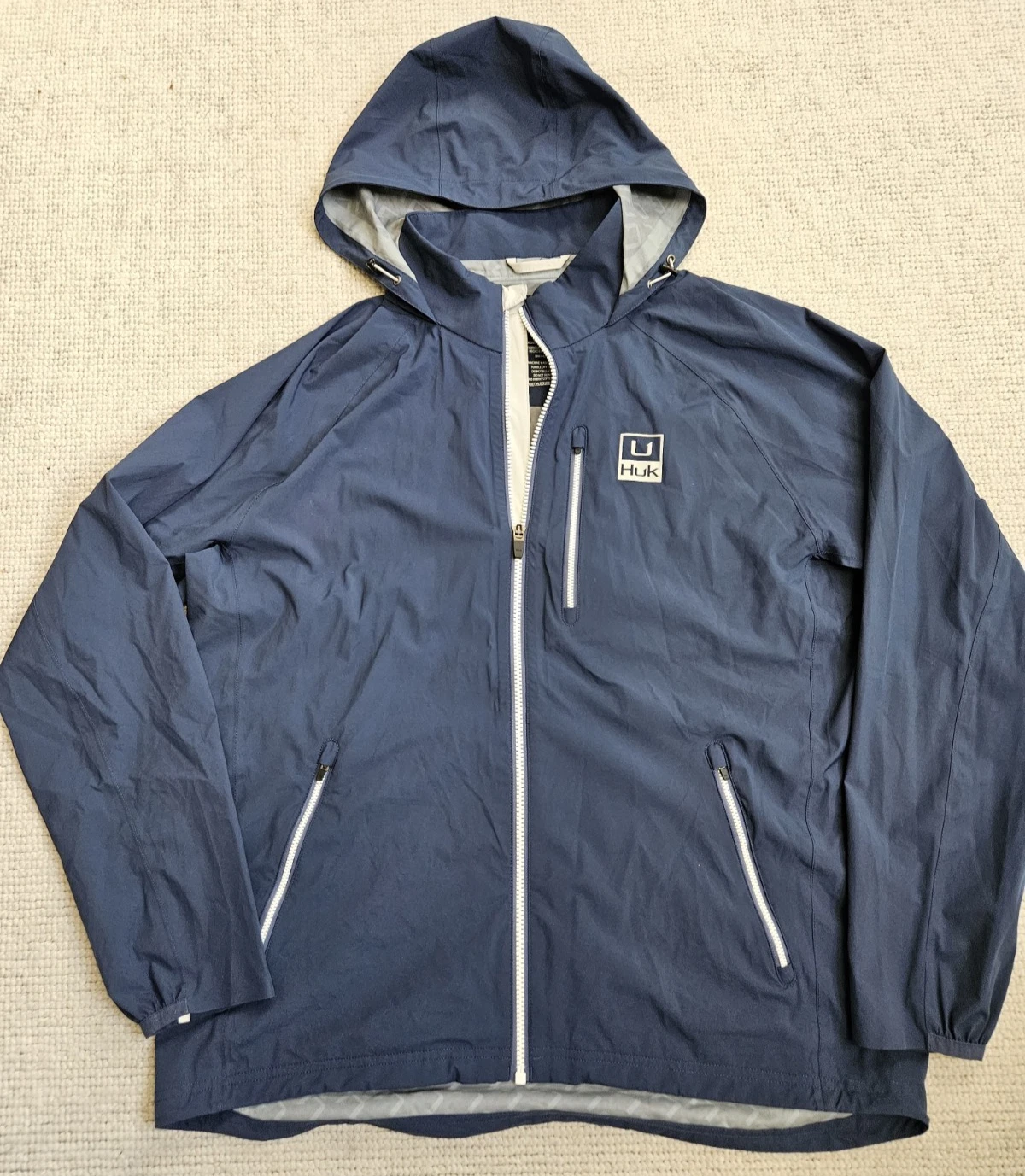 Huk Pursuit Jacket Blue Large L Lightweight Fishing Windbreaker Outdoor Hooded