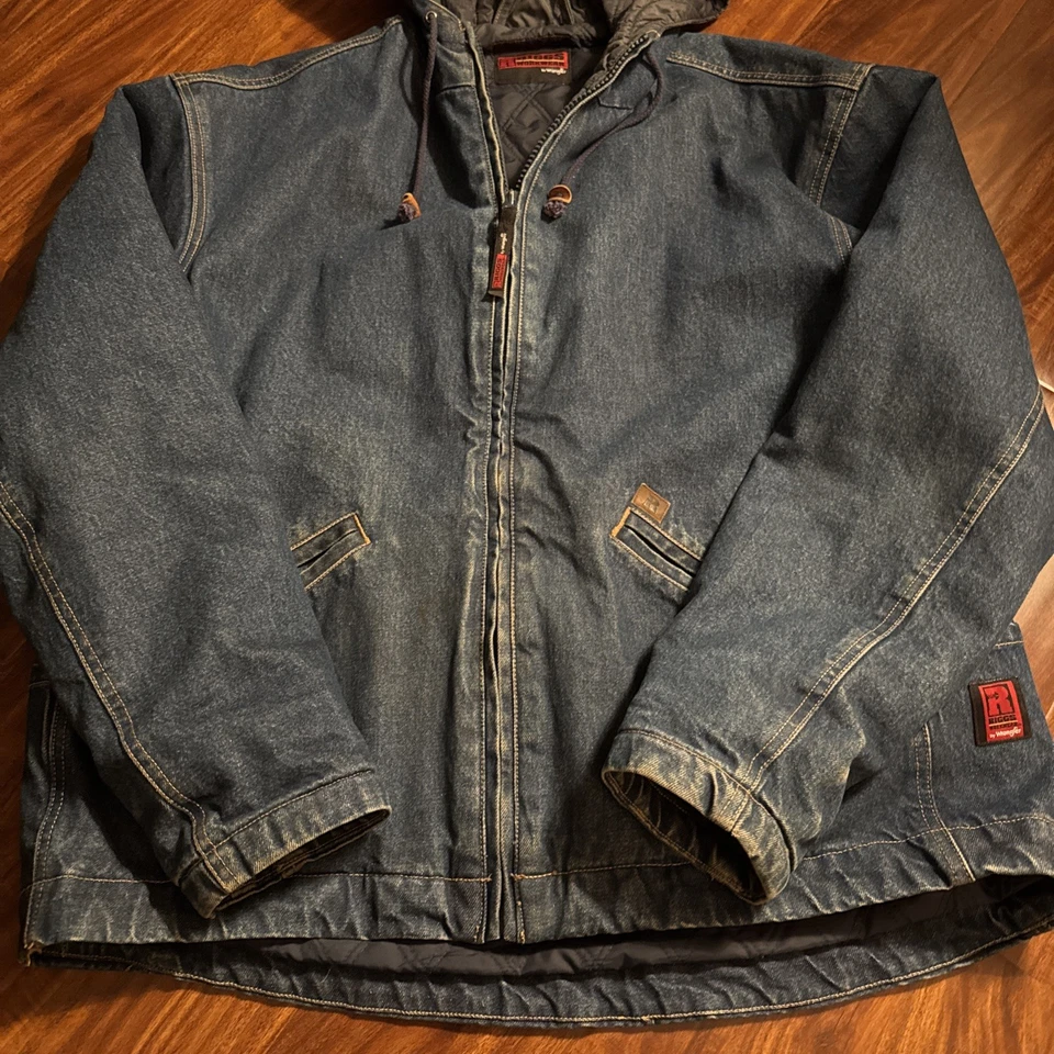 Wrangler Riggs Ropa de Trabajo Capucha Acolchada Forrada Denim Chaqueta Resistente Para Hombres XLT Foto 2 de 4