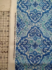 BERKSHIRE HOME Blue Geo FABRIC UPHOLSTERY WATER & STAIN REPELLENT 55" WIDE BTY