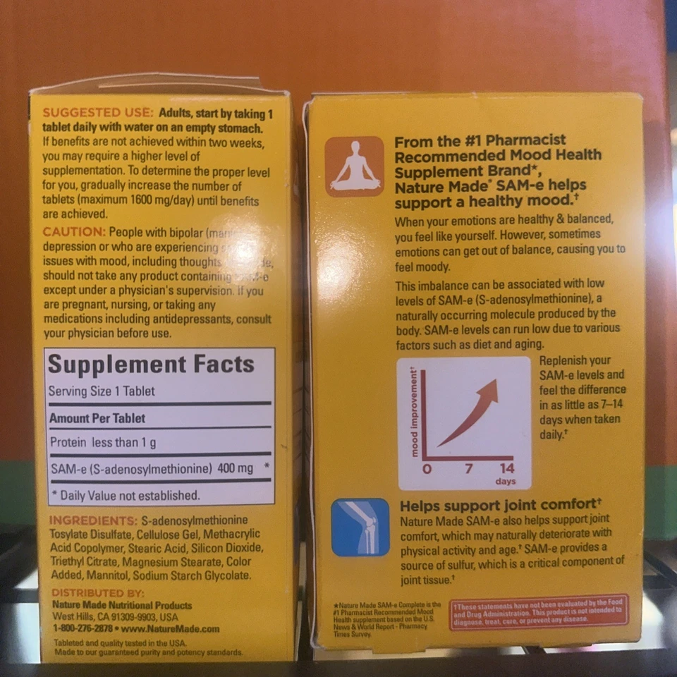 Lote De 2 Nature Made Sam-e Completo 400 mg 36 Comprimidos Cada uno Exp 3/2027 Foto 4 de 4