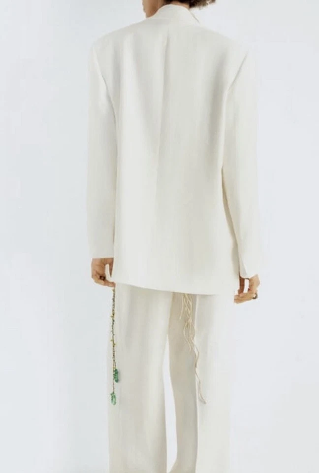 ZARA Women’s Ivory Long Sleeve Oversized Midi Blazer Jacket Size S - Image 2 of 4