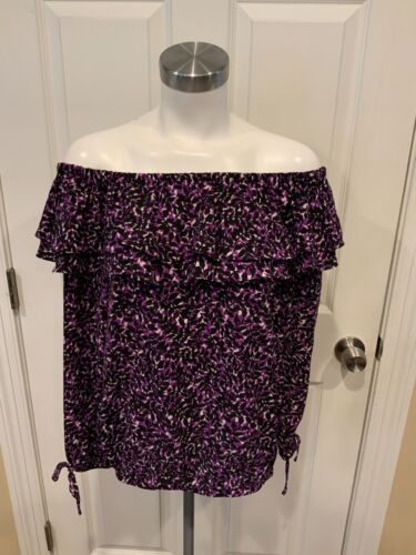 Michael Kors Purple Ruffle Floral Off-The-Shoulder Top, Size XS, NWT!