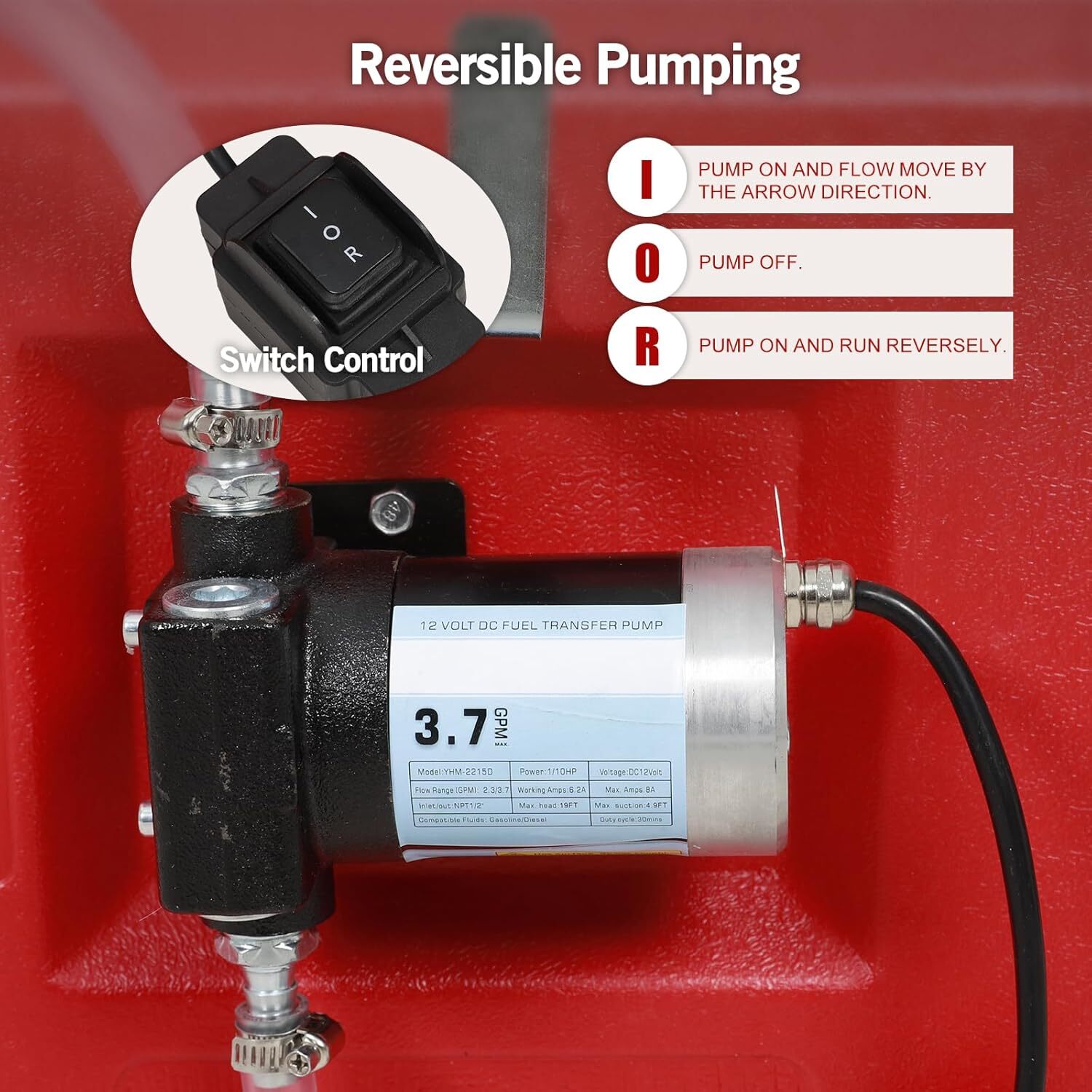 Portable Fuel Caddy Tank Red w/ 12V DC Electric Fuel Oil Transfer Pump 13 Gallon