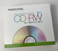 Memorex 5 Pack High Speed 12x CD-RW Media 700MB 80min Sealed In Slim Cases
