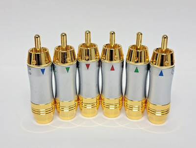 6Pcs RCA Male Plug Soldering, 24K Gold Plated Pure Copper Audio Video Connector