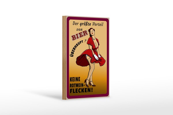Holzschild Pinup 12X18 Cm Vorteil Bier Keine Rotweinflecken Deko Schild-image
