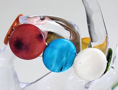 Multicolor Mother Of Pearl Disc Panel Link Stretch Bracelet 7'' Expandable
