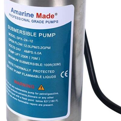 Amarine Made 12V Submersible Solar Water Pump - 12LPM (3.2GPM) For Deep Wells, Batteries & Off-Grid Use