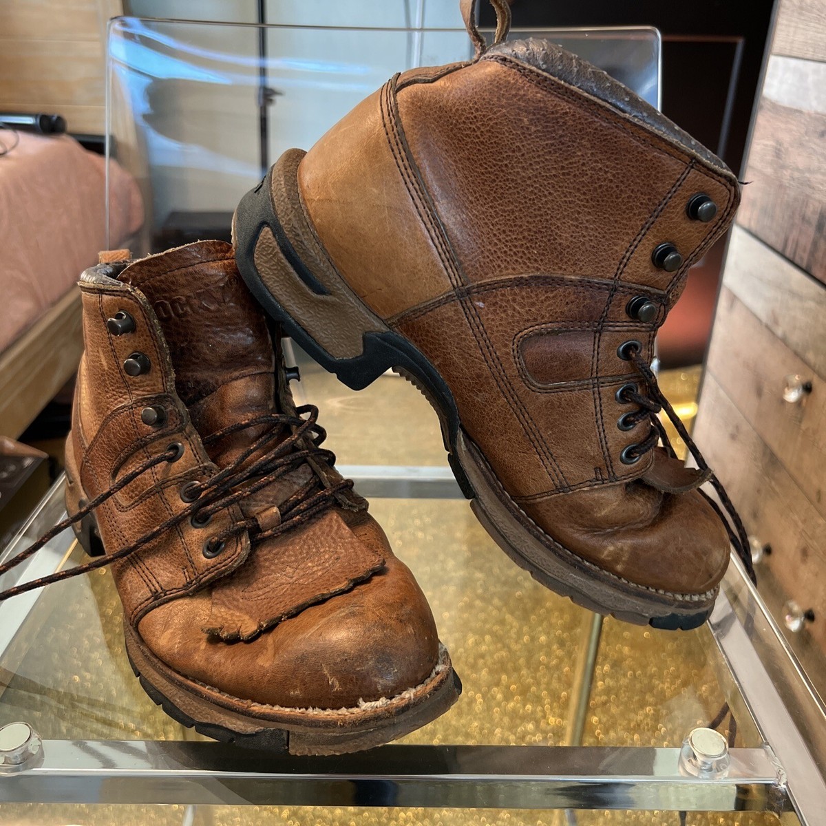 ROCKY Brown LEATHER Work Kiltie BOOTS Slip Resist Heavy Duty 