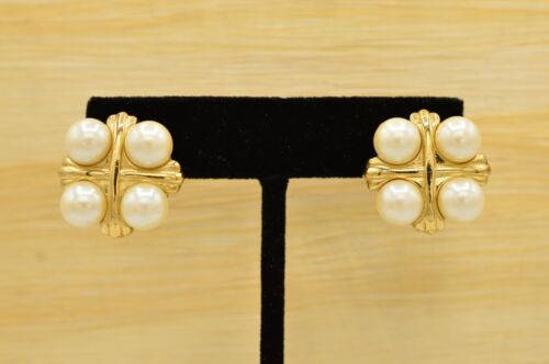 Givenchy Vintage Earrings Gold Pearl Cluster Stud… - image 1