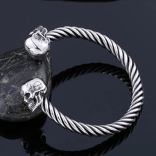 Vintage Wire Skull Head Stainless Steel Men Bangles Bracelets Punk Rock Cool