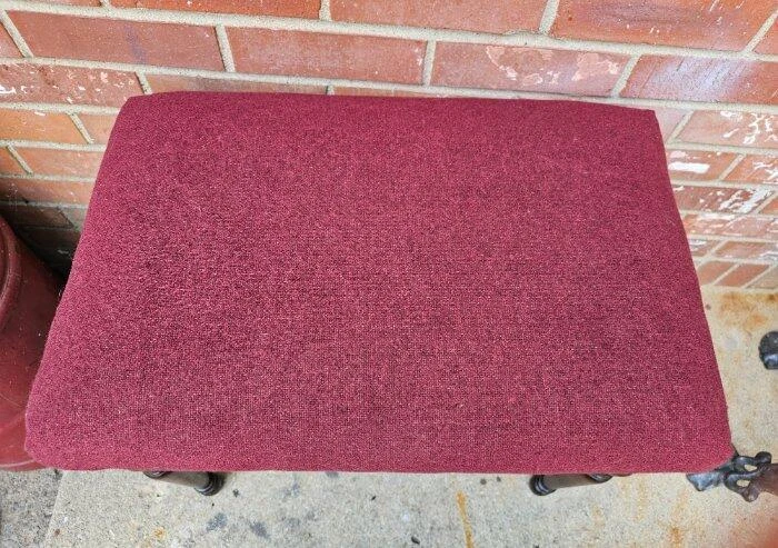 Vintage Mahogany Bench Footstool Red Wool Upholstery - Image 4 of 4
