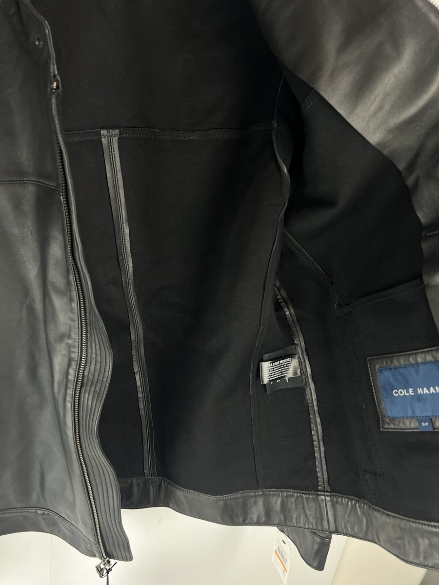 Cole Haan $695 Men's Bonded Black Leather Moto Jacket Sz: Small | eBay