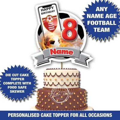 ELSIE-BEAU DESIGNS Personalised FOOTBALL Cake Topper any TEAM MANCHESTER Birthday NAME & AGE - 48