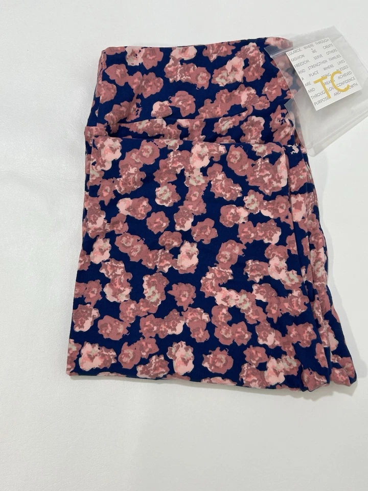 NUEVO CON ETIQUETAS Leggings LuLaRoe TC Azul con Diseño Floral Rosa - Altos y Curvilíneos Foto 4 de 4