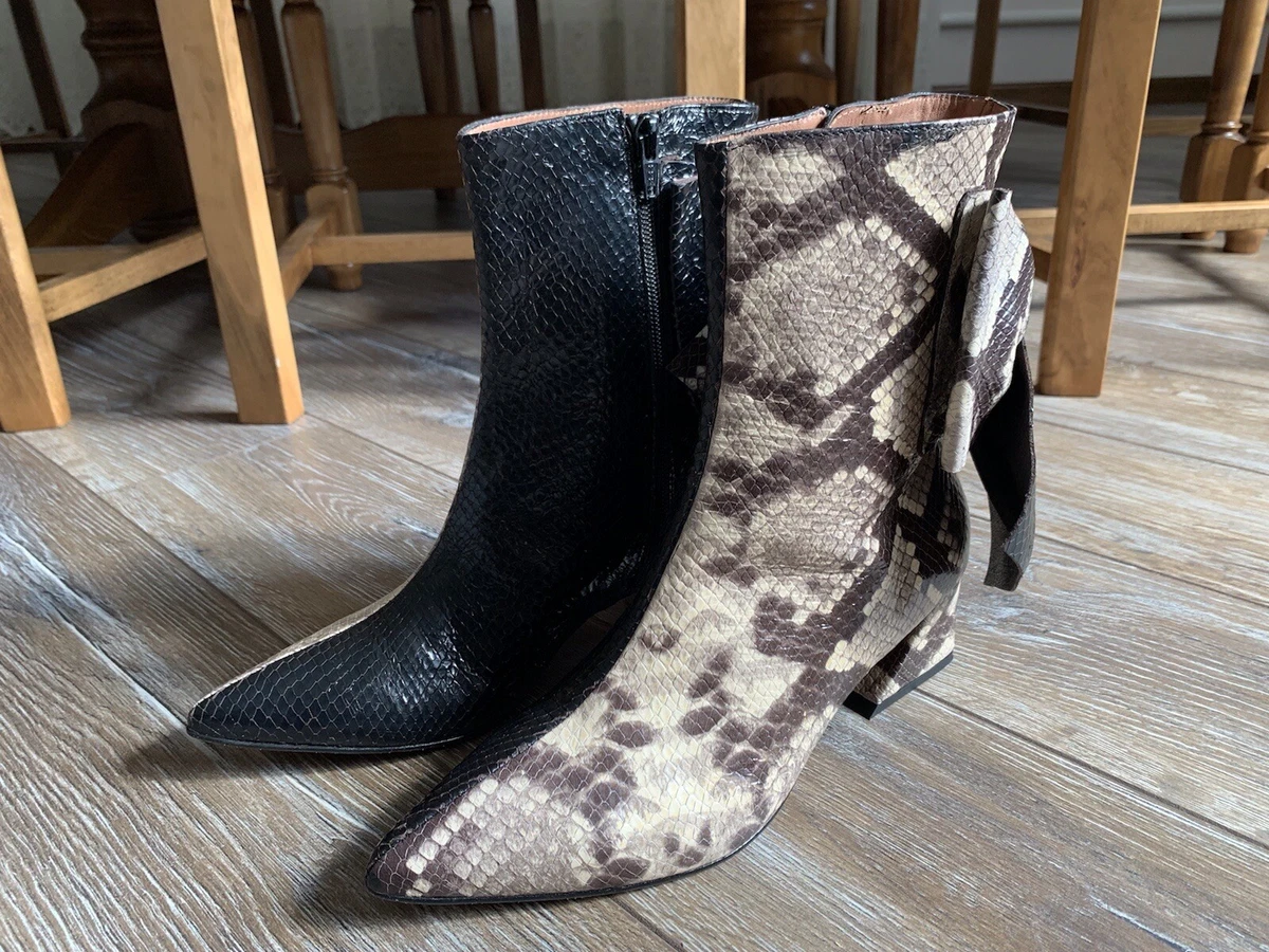 RAS Womens Shoes Heels Boots Leather Python Snake Beige Black Size