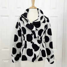 Samuel Dong Womens White Black Polka Dots Double Ruffle Blouse Medium NWT