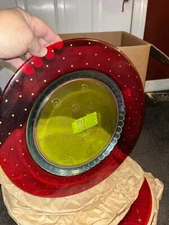 8 New Pier 1 Large 12 In Dinner Plates Red Green Glass Mexican Fiesta Christmas