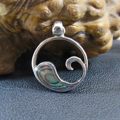 Massiver 925 Sterling Silber & Abalone / Paua Muschel Welle Szene Ozean Meer Anhänger