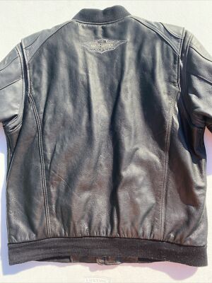 Harley Davidson Men CYLINDER Black Leather Jacket Gray Large