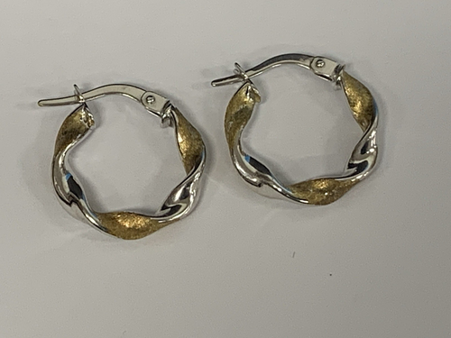 Lotto Vintage Orecchini Oro 14K 2 Toni Raso Twist Cerchi Borchie Citrino 1,8g - Foto 7 di 22