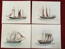 Set of 4 Prints of Vintage Sailing Boats by Joel Kirk. New and Unframed 10" x 8"