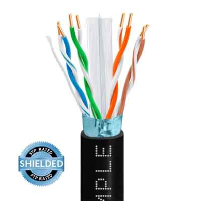 CMPLE - Shielded 1000ft Cat 6 Riser Ethernet Cable Black CMR, FTP, 23AWG