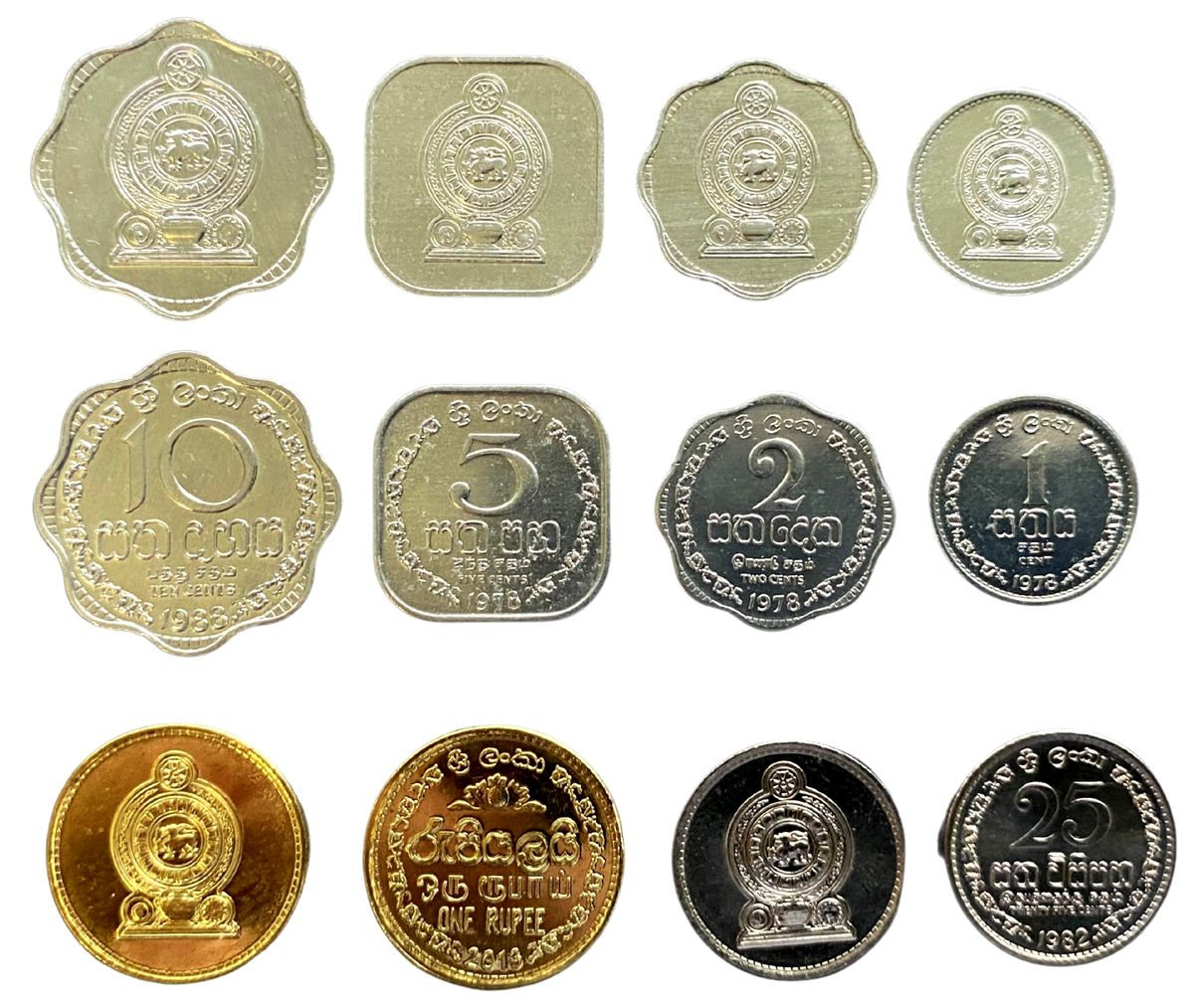 セイロン(スリランカ)　FIVE&ONE RUPEES Sri Lanka 6 Coins Set 1, 2, 5, 10, 25 Cents & 1 Rupee UNC World