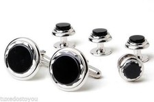 NEW Men's Black Onyx Diamond Cut Silver Trim Cuff links Box Choice 4 or 5 studs
