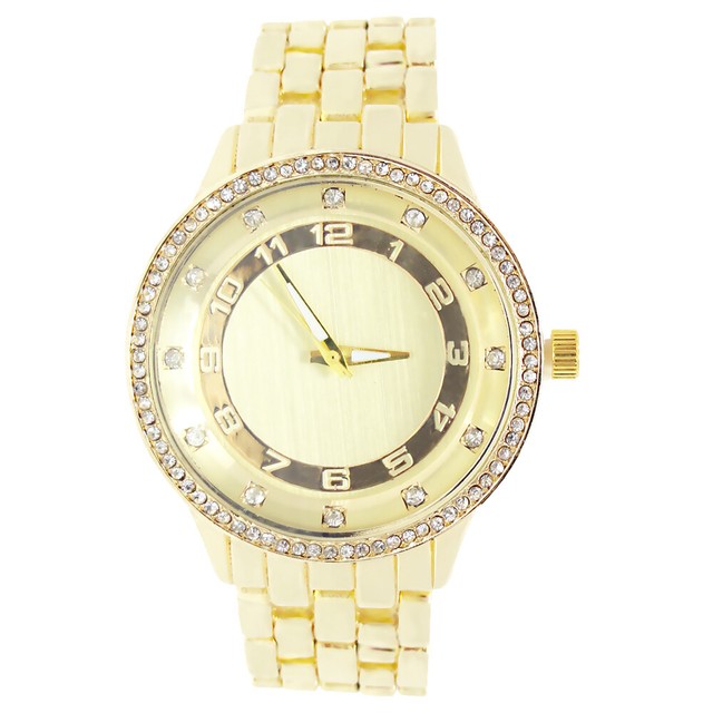 Ladies Yellow Gold Tone Big Face 38mm Crystal Wrist Watch New eBay