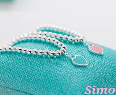DAMEN ARMBAND SILBER STAHL HERZ ROSA HELLBLAU KUGELN GESCHENK RABATTE ANHÄNGER