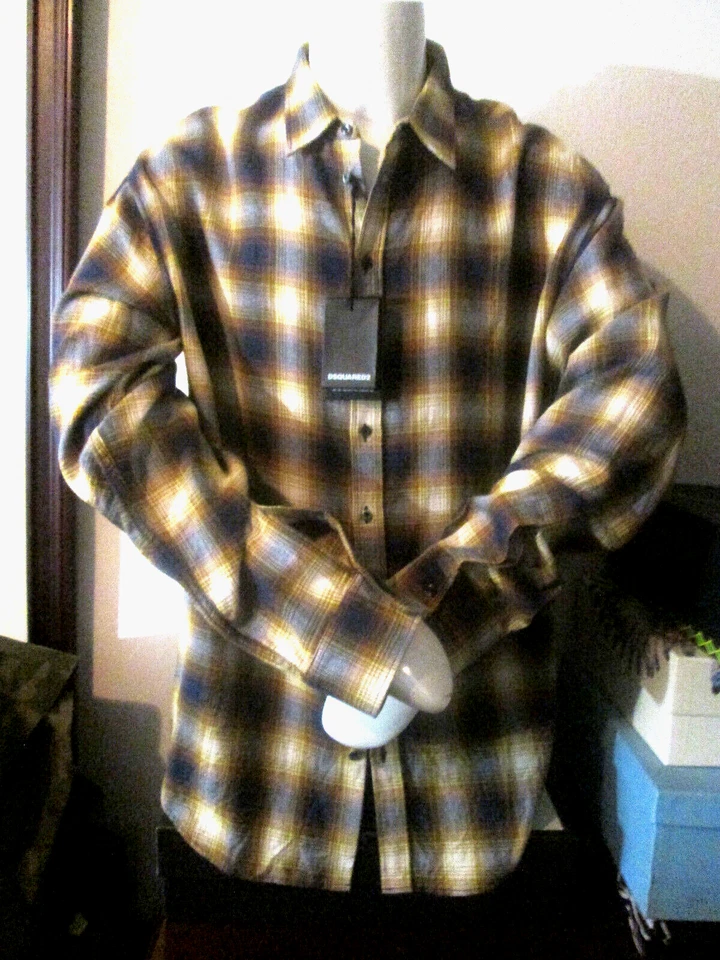 CAMISA BLACK LABEL DSQUARED2-SUPREME HIL DEFLECT OMBRE GOLD CHEK-$690-54/XL Foto 2 de 4