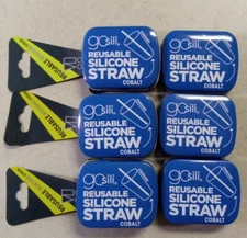 6 Gosili Reusable Silicone Straw COBALT Travel Size Compact Tin Bundle