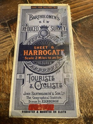Vintage John Bartholomew Tourist & Cycling Cloth MAP UK Wales Harrogate Dales