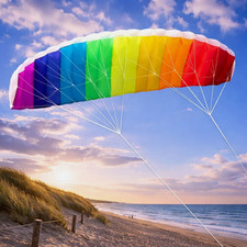 Easy Fly Stunt KITE 120cm RAINBOW Parafoil Dual Line Sport Frameless Unbreakable