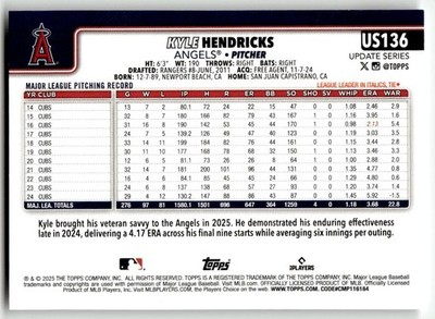 2025 Topps Update #US136 Kyle Hendricks Los Angeles Angels