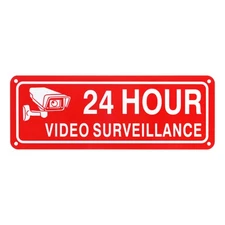 1-Pack 24 Hour Video Surveillance Sign, 4"x7" Security Camera Sign Red+White