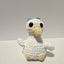 Handmade Crochet Goose Plush Stuffed Animal White Yellow Blue Bow