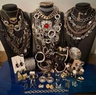 66 Pc Vtg-Now Chunky Metal Clear Tones Estate Costume Jewelry All Wear  4+# LT50