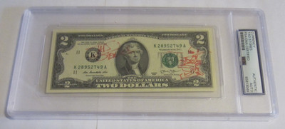 Tad Stones Darkwing Duck creator signed autographed sketched $2 bill PSA / DNA