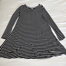 Old Navy Black White Stripe Long Sleeve Dress Womens Size Large Stretch Comfort