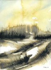 Original Watercolor Painting, Abstract landscape by Vasil Vasilev
