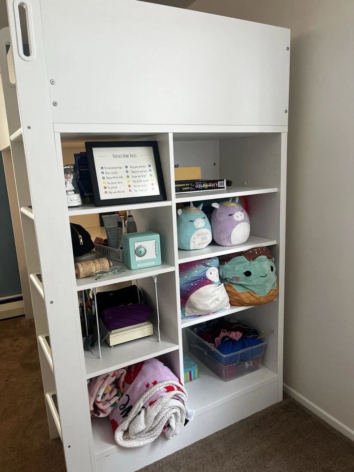 ikea loft bed with extra shelving and desk - Image 4 of 4