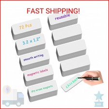 72 Pcs Dry Erase Magnetic Labels, 3.2x1.2 White Magnets Name Tags Label Stickers