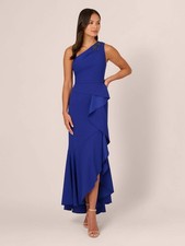 Adrianna Papell Blue Studio Beaded Knit Crepe Gown Precious Peri 12 | MSRP $169
