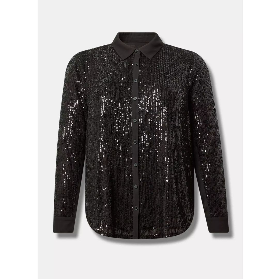 Torrid Black Sequin Long Sleeve Madison Button Shirt Plus Size 4 (26) 4X