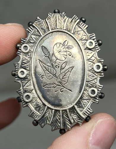 ✨VTG Victorian 1880s Sterling Ornate Floral Brooch English Aesthetic Period✨