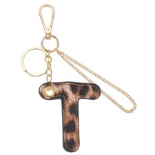 Initial Letter Keychain Letter T - Leopard Alphabet Key Chain, Gold