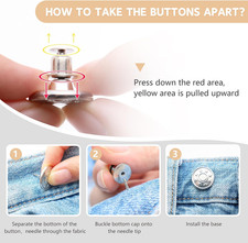 20 Set Pant Waist Tightener Buttons Pins for Loose Jeans Waist Cincher Clip R...