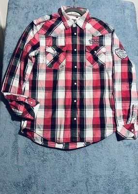 Vintage Petrol Ind. Mens Shirt Size XL Button Up Long Sleeve Square Pattern 90s